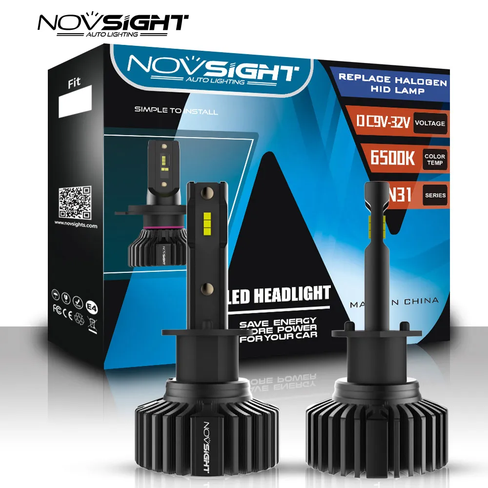 Novsight 2PCS 6500K Fanless LED Car Bulb H1 H4 H7 H8 H11 9005 9006 HB3 BH4 Auto Lamps 12V LEDs Fog Lights LED Car Headlight Kit