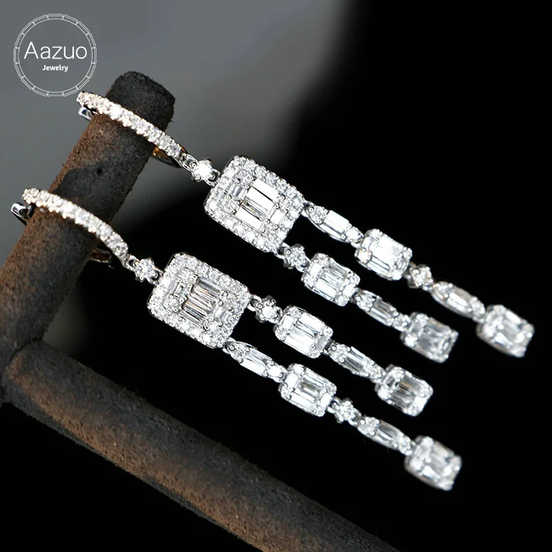 Aazuo Real 18K White Gold Real Diamonds 1.80ct Square Drop Earrings gifted for Women Wedding Party Au750