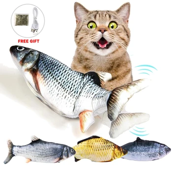 

Moving Fish Electric Plush Cat Toy USB Charger Interactive Cat Chew Bite Catnip Toys For Cats Kitten Fish Flop Wagging Toys