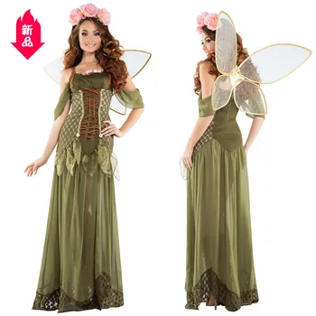 

Halloween costume 2019 real green elf forest princess angel DS flower fairy