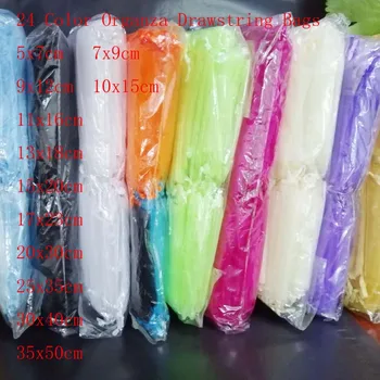 

100 pcs/Lot Multicolor Organza Jewelry Bags 7x9 9x12 10x15 13x18 15x20 20x30 30x40 cm Drawstrings Gift Package Bags Yarn Pouch