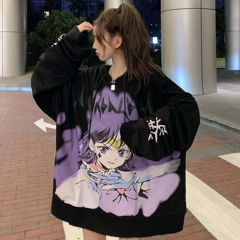 2021 Female Pullover Harajuku Hip Hop Sailored Moon Hoodie Oversize Dark Girl Punk Gothic Top  Anime Hooded Spring And Autumn backwoods hoodie