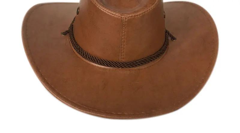 YY искусственная ковбойская шляпа из кожи для мужчин Джаз Панама широкополый с ветровой веревкой Западная пастушка Chapeau de Cowboy Cuir Adulte NZ003