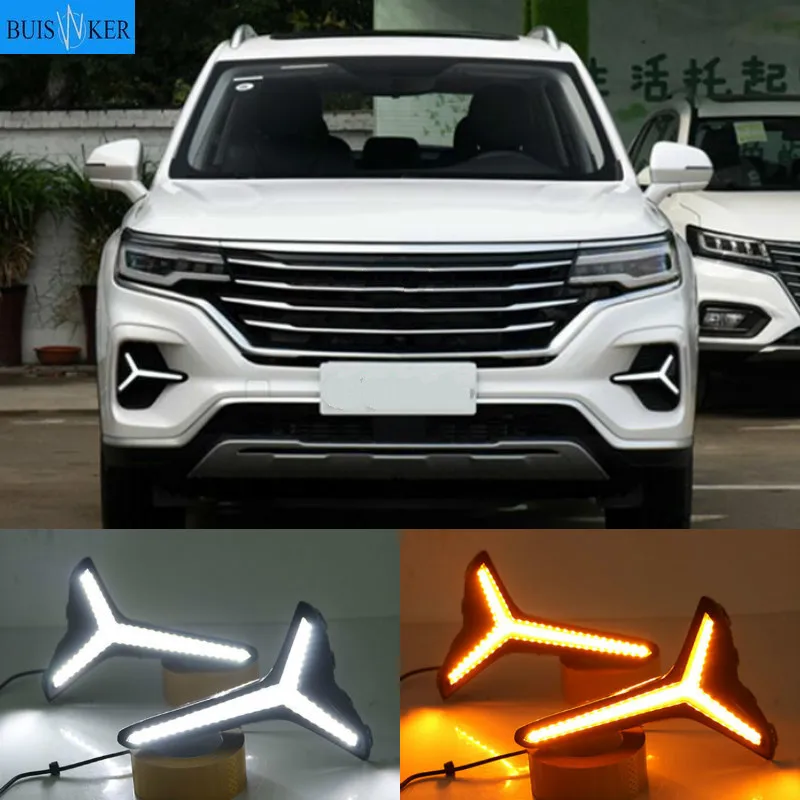 

Для Roewe RX5 MAX 2019 светодиодный дневные ходовые огни DRL Противотуманные фары с желтым указателем поворота