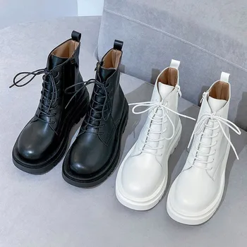 

Women Ankle Boots PU Patent Leather Zipper Ladies No-slip Chunky Heel Army Boots Platform Women's Short Boot Shoes Female New