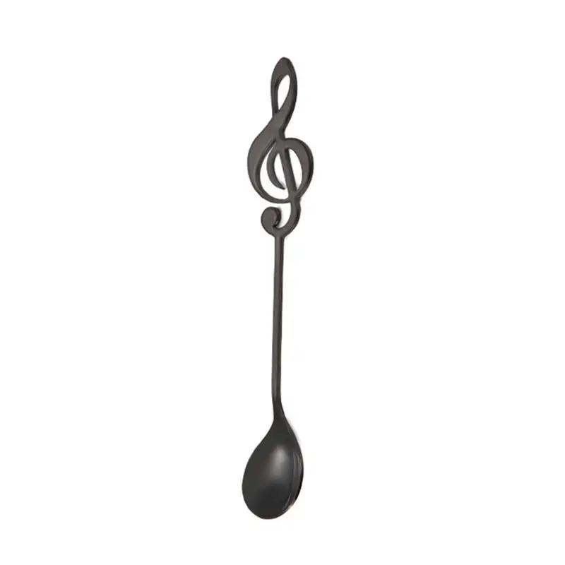 Stainless Steel Titanium-coated Coffee Spoons Musical Note Pattern Stirring Spoon Dessert Scoop Tableware - Color: Black