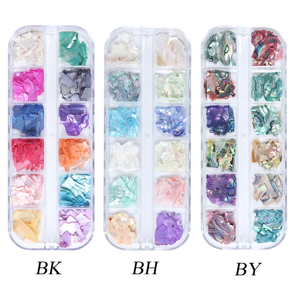 Grid Glitter Abalone Shell Flakes for Nail Art Decoration 3D Charms Spring Summer Slices DIY Paillette Accessories 6/12