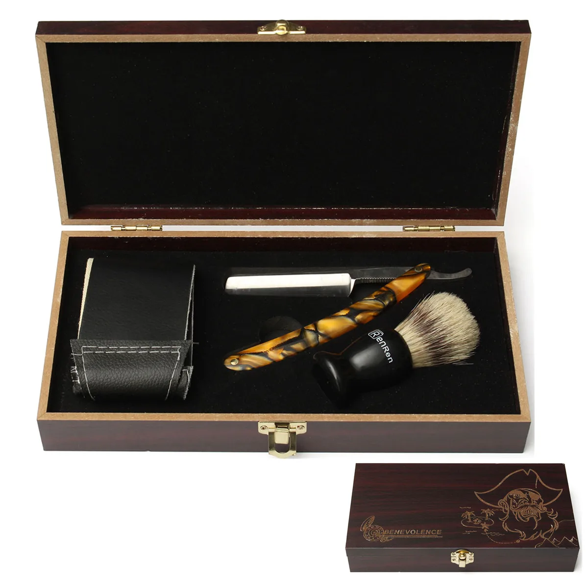 Preise 4Pcs Vintage Manuelle Rasierer Kits Mit Holz Box Geschenke Barber Halter Folding Rasiermesser Rasieren Bart Cutter