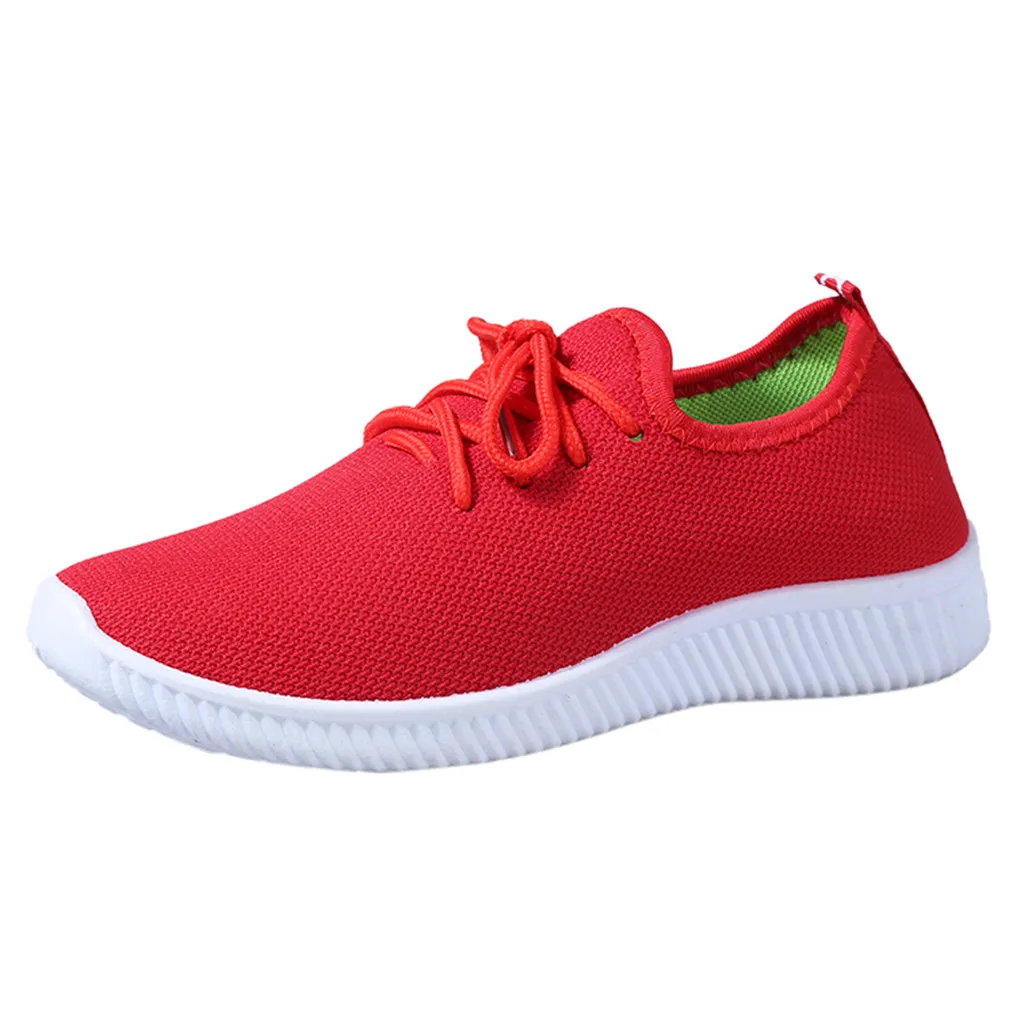 Women Sneakers Outdoor Solid Round Toe Breathable Loafers Soft Leisure Flat Running Shoes Sports Shoes Light Bottom Shoes#1007 - Цвет: RD