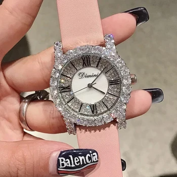 

Rhinestone Ladies Watch New Women Diamond Dress Watches Fashion Leather Strap Woman Watch Elegant Female Clock montre femme