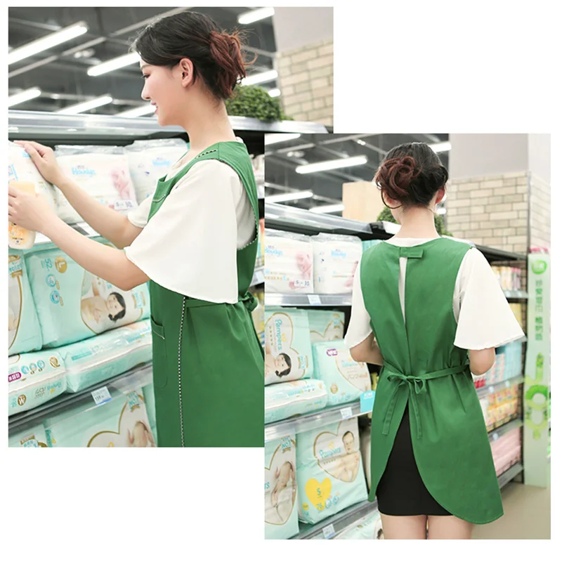 Cotton Restaurant Kitchen Dress Apron For Woman Black Pink Coffee Shop Waitress Adjustable Bib Work Aprons Cleaning Accessory
