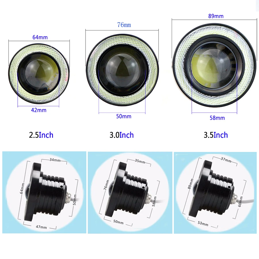 Hot 2pcs/lot Universal 3.5 Inch 89mm Led COB Fog Light Car Auto Angel Eyes With Lens DC12V 24V Any Can Use BE|angel eyes|car autofog light |