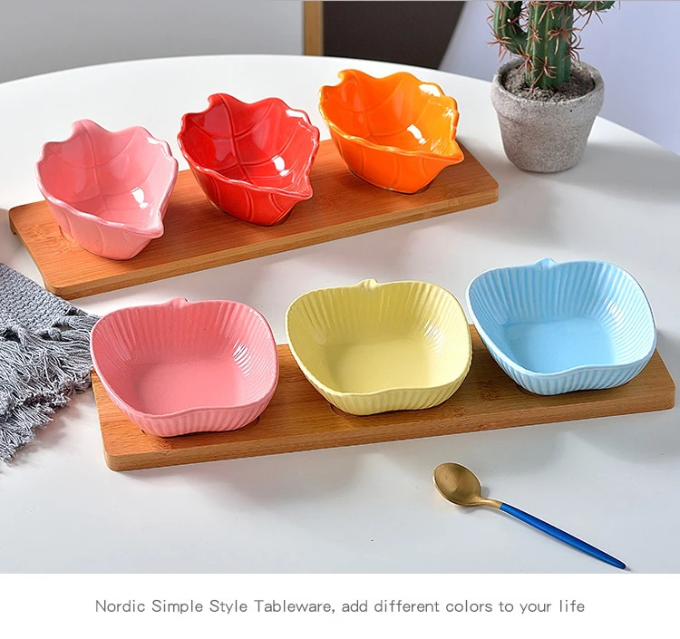FANTERCY Tableware Dinner Nordic Creative Ceramic Three Bowls European Dried Fruit Snacks with Bamboo Tray Sets