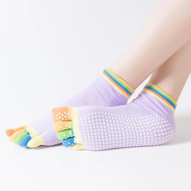 Light purple 1 пара женских носков для йоги, Нескользящие Дышащие носки для фитнеса, пилатеса, спортивных тренировок - Цвет: Light purple