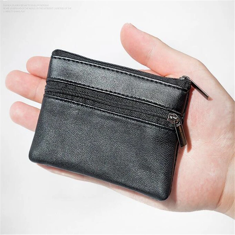 Men Women Card Coin Holder Soft PU Leather Card Holder Women Coin Purse Key Holder Zip Wallet Pouch Bag Purse - Цвет: black B