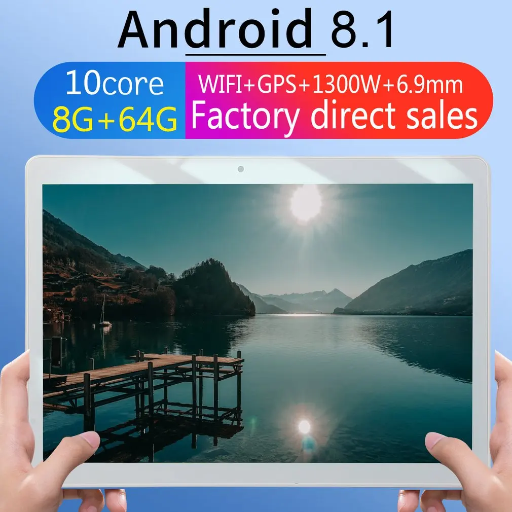 

KT107 Round Hole Tablet 10.1 Inch HD Large Screen Android 8.10 Version Fashion Portable Tablet 8G+64G Gold Tablet Gold EU Plug