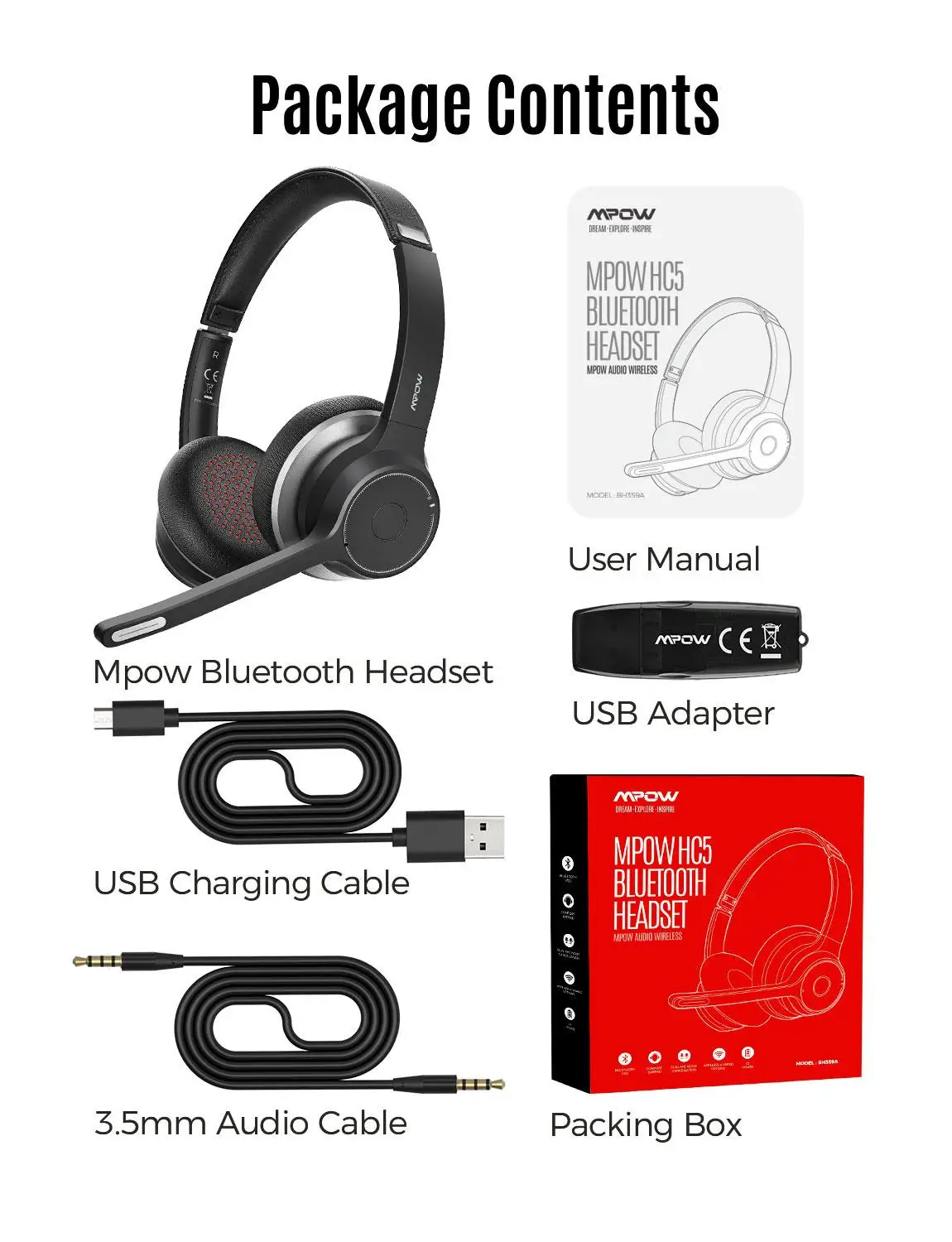 Bluetooth 5.0 Kopfhörer On-Ear Headset Kabellos Headphone mit Funk USB Adapter 