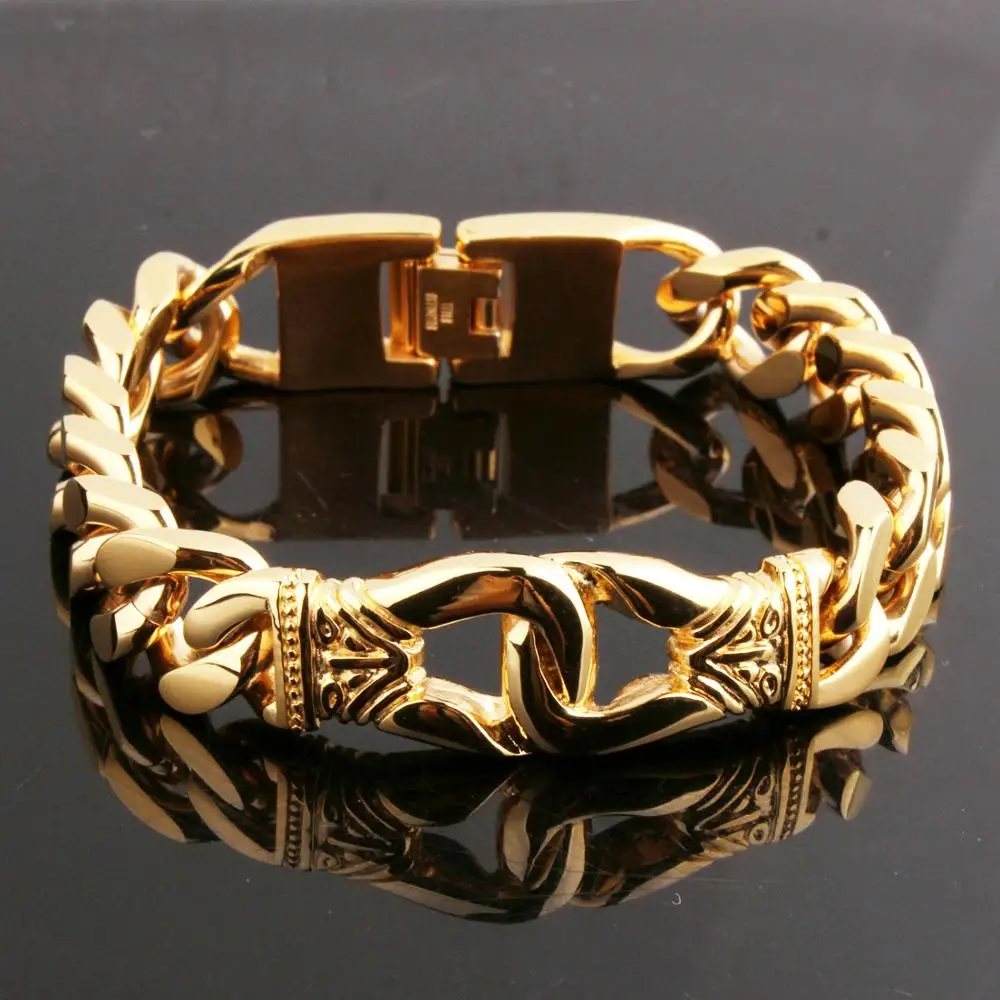Женские шикарные золотые браслеты из нержавеющей стали, мужские браслеты в стиле ретро, мужские браслеты высокого качества, классные мужские байкерские ювелирные аксессуары