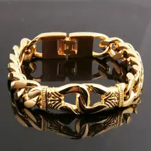 Женские шикарные золотые браслеты из нержавеющей стали, мужские браслеты в стиле ретро, мужские браслеты высокого качества, классные мужские байкерские ювелирные аксессуары