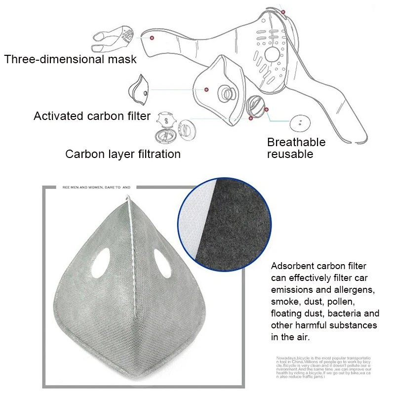 Double Air Valve Anti Dust Mask Pollution Mask Face Mask Anti PM 2.5 Pollen Dust Mask Anti-fog Activated Carbon Filter Outdoor
