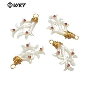 

WT-JP170 Natural shell pendant Flower shape shell with wire wrapped CZ pave charm pendant Fashion woman Elegant handmade Jewel