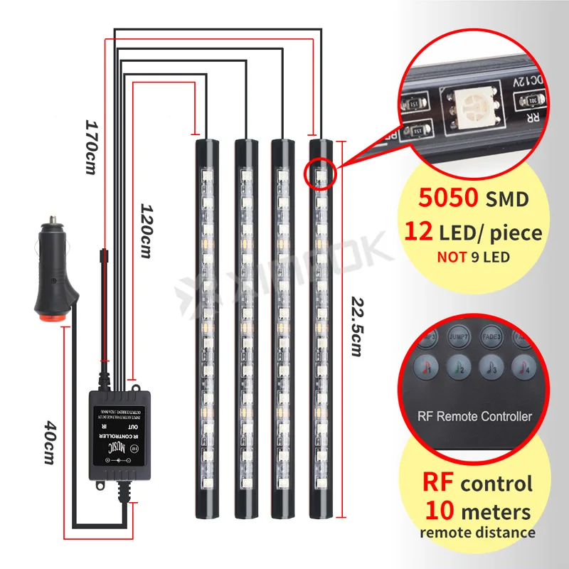 4 шт. Автомобильные светодиодные ленты декоративные лампы гибкие RGB телефон приложение RF пульт дистанционного управления светодиодные Внутренние огни