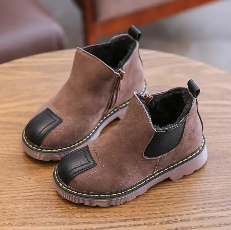 Autumn Winter Fashion Kids Boots For Girls PU Leather Children Martin Boots Boys Winter Casual Warm Fur Shoes 26-36 - Цвет: Picture color