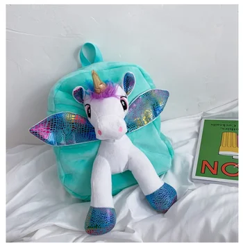 

New Baby Girl Unicorn Fur Backpack Cute Children Zipper Schoolbag Mini Kid Toy Doll Backpack For Kidergarten Plush Bag