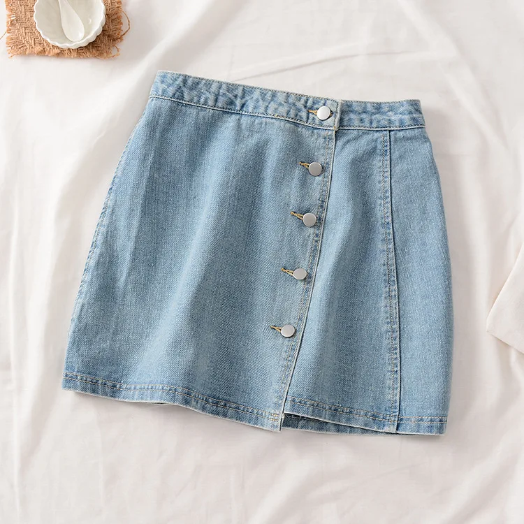 

2019 Summer Versatile High-waisted Denim Skirt Hong Kong Flavor Korean-style Slimming Fashion New Style Casual Western Style 7.3