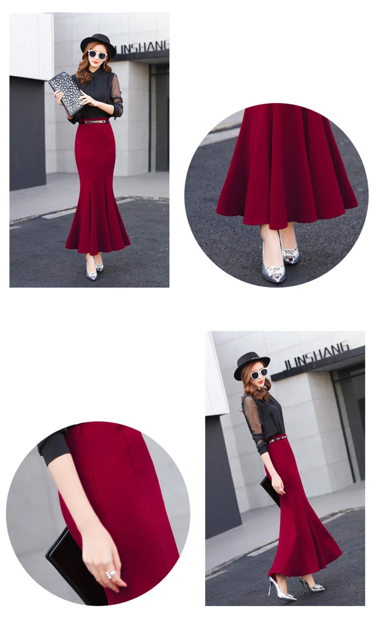 High-end Women Skirt Autumn New Fashion Slim High Waist Mermaid Skirt Business Ladies Office Red/Black Skirt Female OL