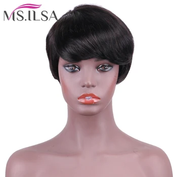 

Short Bob Human Hair Wigs For Women Pixie Cut Wig Straight Brazilian Remy Hair Natural Color None Lace Wigs With Bang