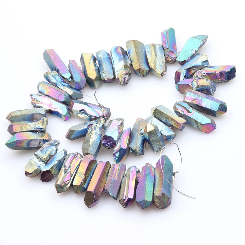 

Semi-precious stone Graduated Electroplating Colorful Natural Crystal Quartz Rough Beads For DIY pendant jewelry 15â€˜â€™inch