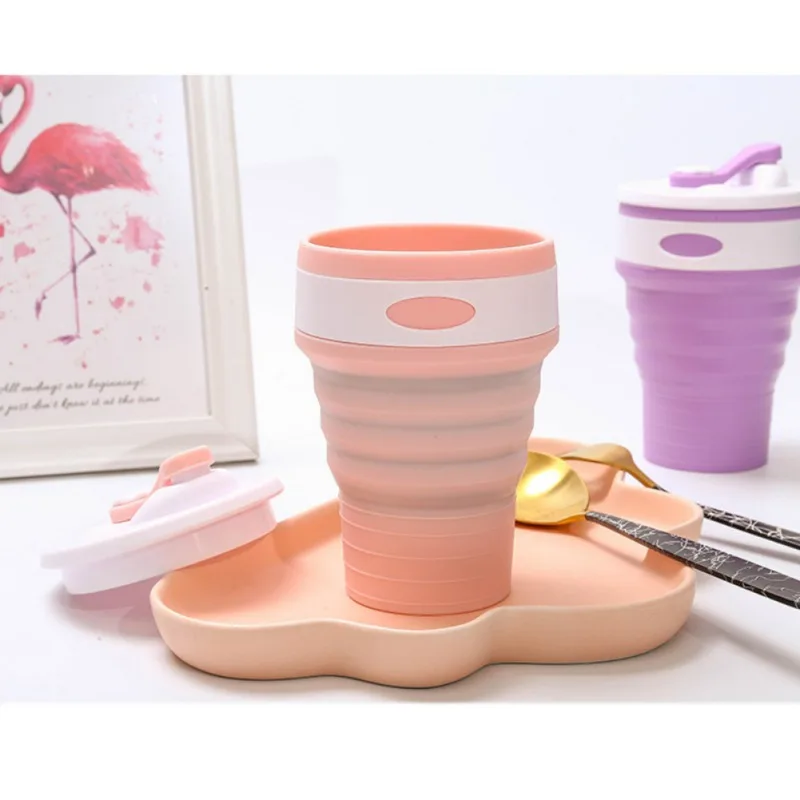 

350ML Collapsible Cup Silicone Travel Cup 12oz Foldable Coffee Cups With Lid For Office Travel Camping And Hiking Bottle