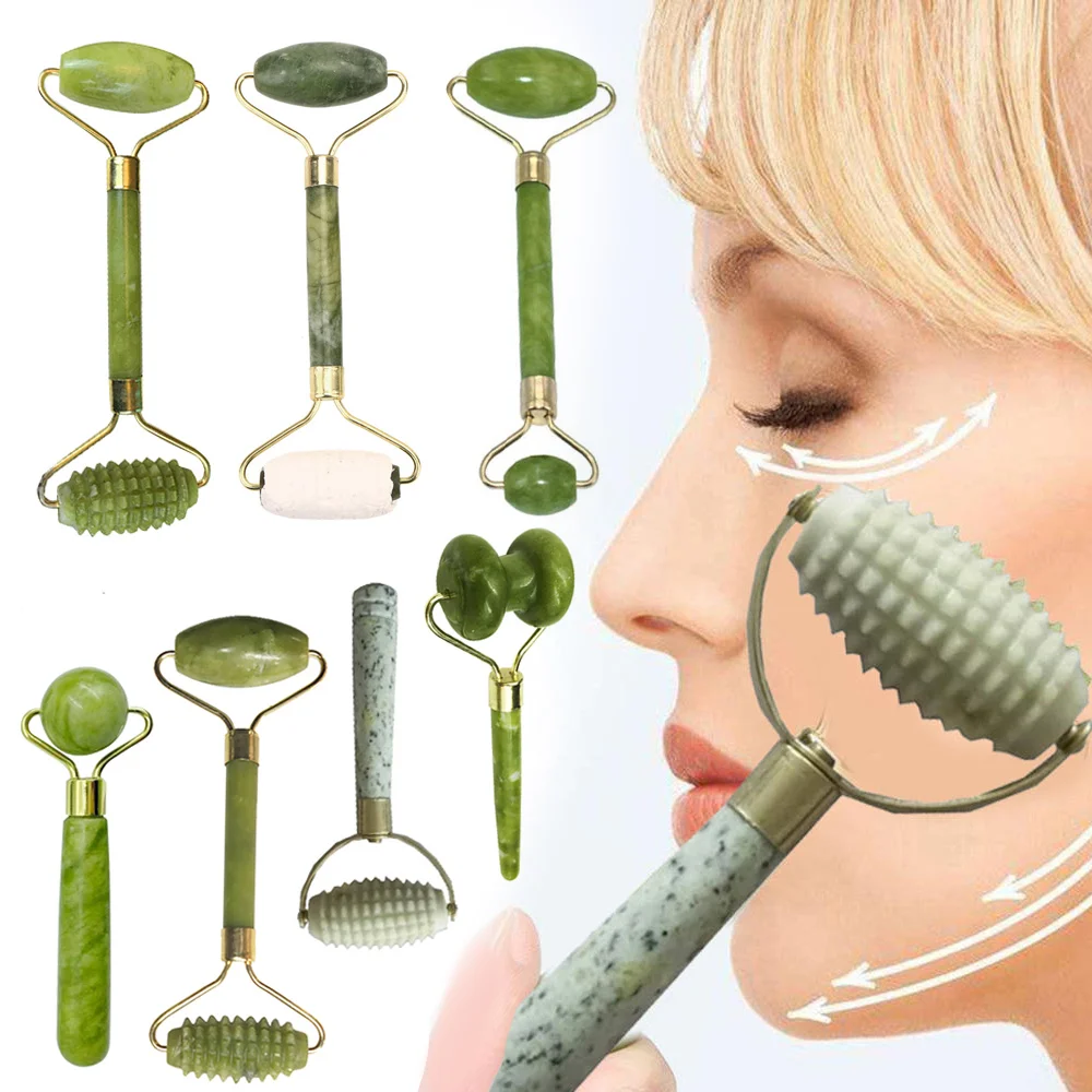 Facial Massage Tool Roller Natural Jade Quartz Face anti cellulite Sauna Beauty Lift Massager adelgazar masajeador | Красота и