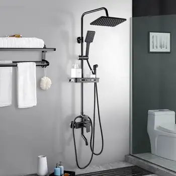 

Bathroom Shower Faucet Set Matte Black Wall Mount Rainfall Shower Mixer Tap Bathtub Shower Mixer Tap 3-way Shower Mixer