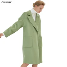 Кашемировое шерстяное Женское пальто высокого качества зимнее размера плюс пальто элегантное зеленое одежда оверсайз OL дикое тонкое шерстяное пальто