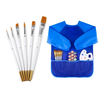

6 Pieces Watercolor Oil Paint Brush Multi-Function Paint Brush & 1x Waterproof Children's Drawing Blouse Children's Art Apron Ma