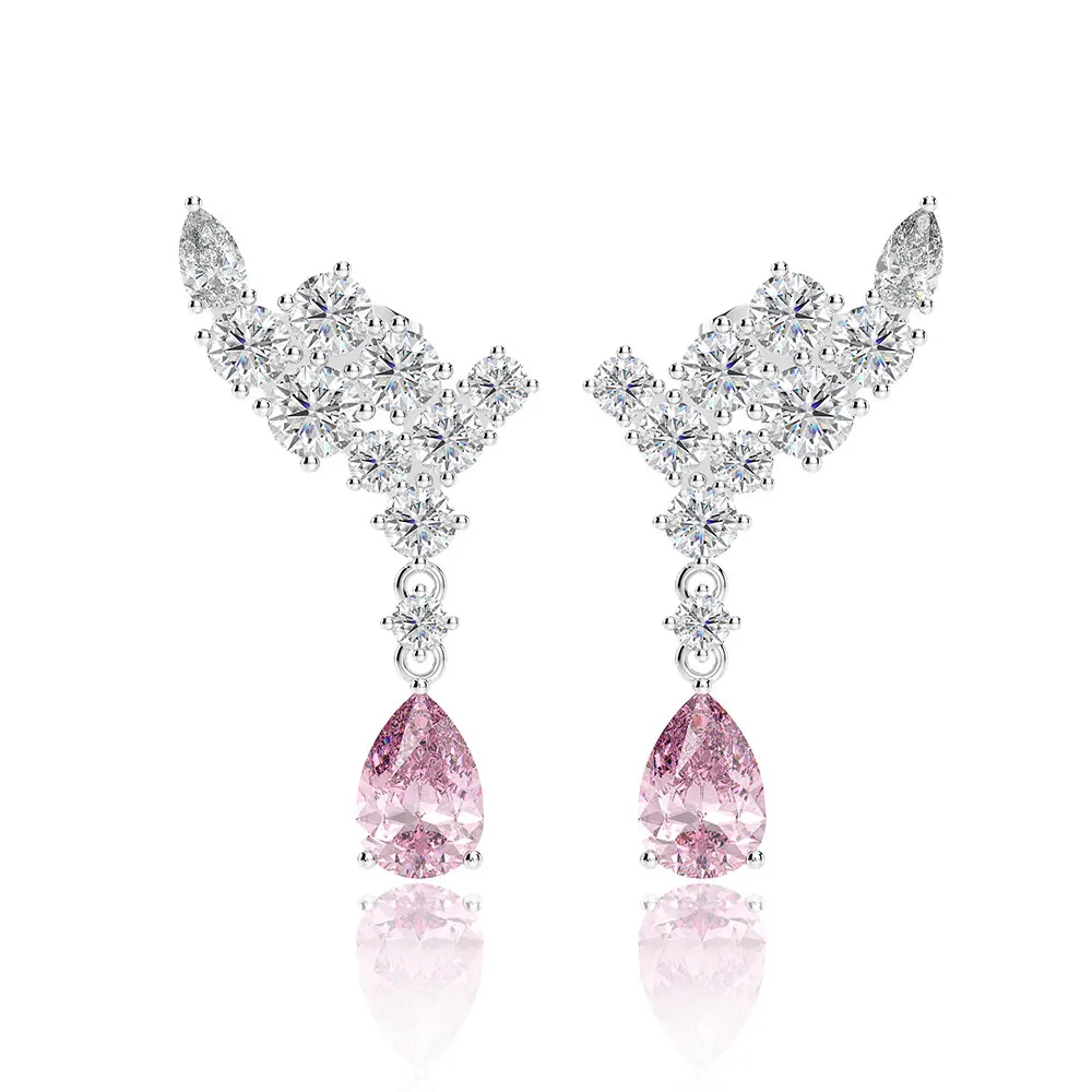 Pink Wong Rain, роскошная,, 925 пробы, серебряная груша, создан Муассанит, драгоценный камень, висячие серьги в форме крыльев, хорошее ювелирное изделие, подарок - Цвет камня: Pink