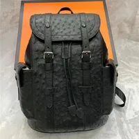 Authentic Real True Ostrich Skin Men Large Casual Black Drawstring Backpack Genuine Exotic Leather Male Leisure Travel Bag Pack 1