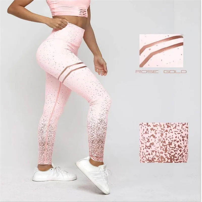 Fashion  Self Cultivation  Women Gold Print Leggings No Transparent Exercise Fitness Leggings Push Up Workout Female Pants