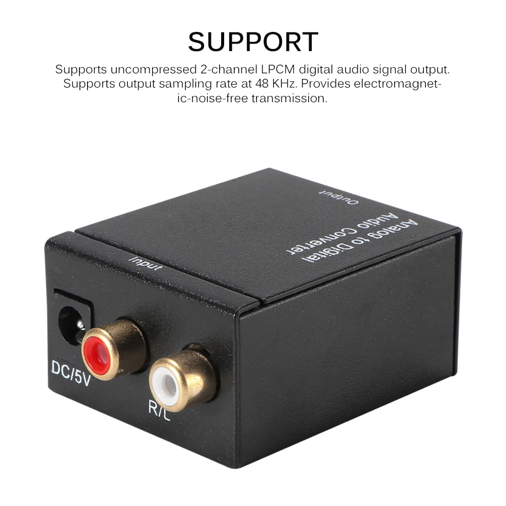 Металлический аналоговый в цифровой аудио конвертер L/R RCA коаксиальный
