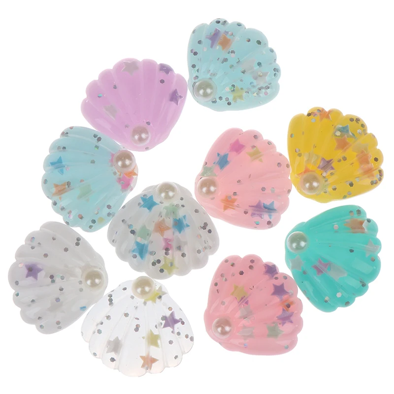 10pcs/lot 25*28mm DIY Shiny Resin ABS Pearl Seashell Flat Back Cabochon DIY Phone/Craft Scrapbooking Decoration