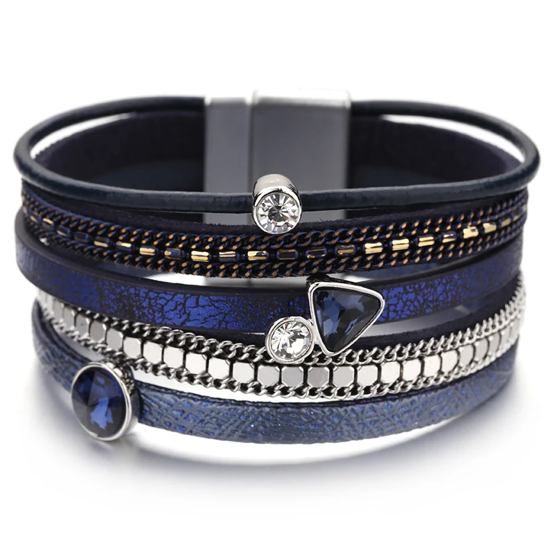 Resin Crystal Charm Leather Bracelet for Women Men Bohemian Multilayer Bracelets & Bangles Summer Female Jewelry leather bracelet,charm bracelet