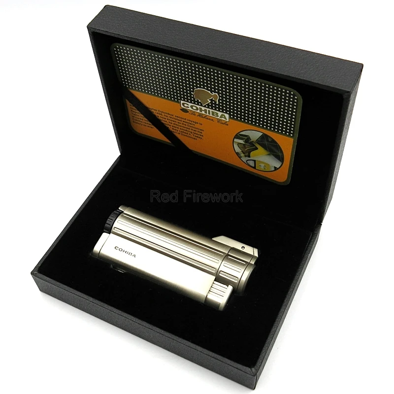 COHIBA профессиональная металлическая 3 Зажигалка факела газовая многоразовая Зажигалка для сигар ветрозащитная винтажная струйная сигаретная зажигалка