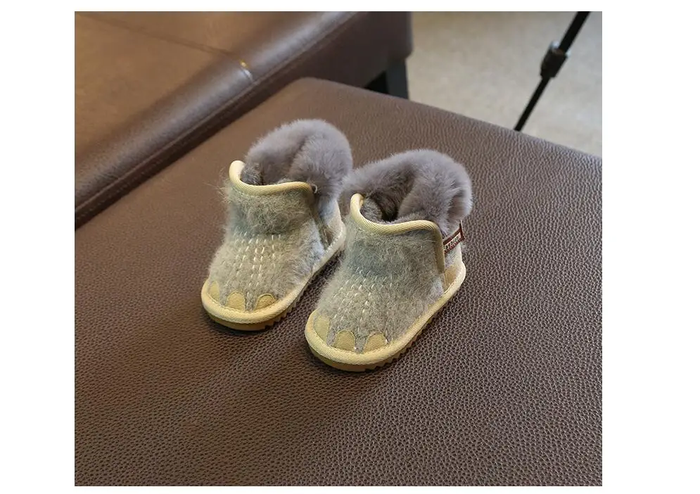 Размер 14-30 Мягкие гибкие Нескользящие ботинки для малышей Зимние Детские ботинки для снежной погоды ботинки на натуральном меху унисекс для мальчиков и девочек