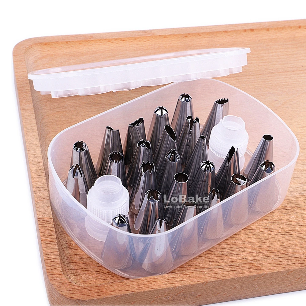 

25pcs small size diameter 1.8cm different cake Piping Pastry tips Nozzles cones nozzle adaptor converter clear box packing DIY