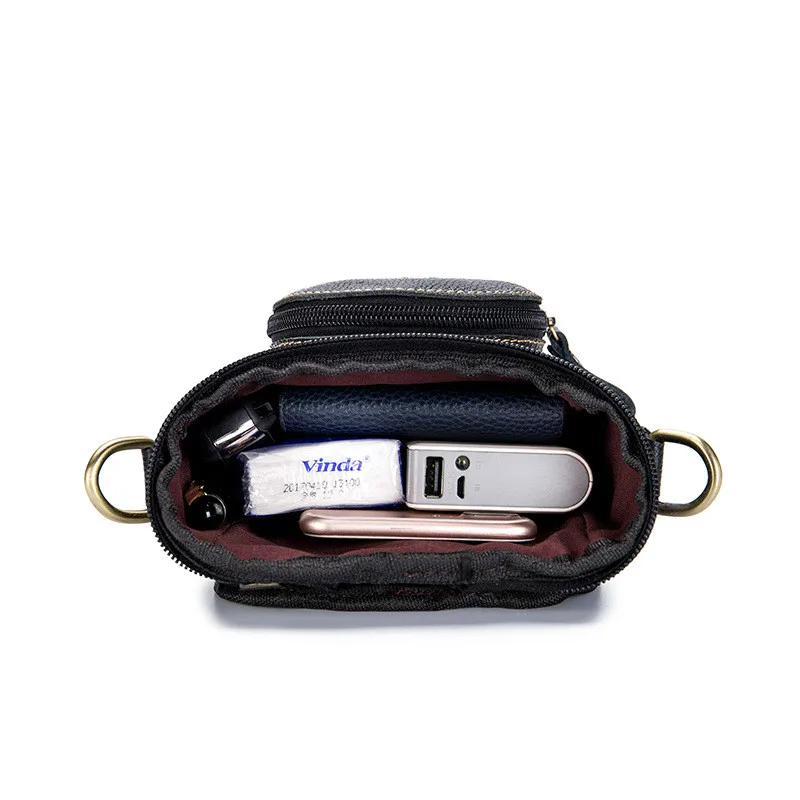 LAOSHIZI Brand Genuine Leather 7' Cell Phone Wallet Punch Case Men Waist Belt Cross Fanny Pack Men's Shoulder Messenger Bag