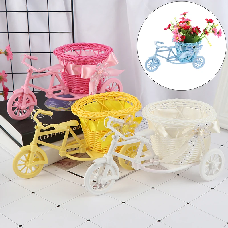

Big Wheel Round Basket Rattan Floats Flower Vase Flowerpots Containers Small Flower Bike/Flower Pot