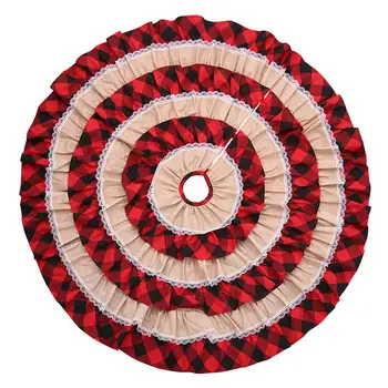 

New Year Christmas Tree Skirts Round Red Cake Plaid Party Base Floor Cover Blanket Home Party Decorative Accessories