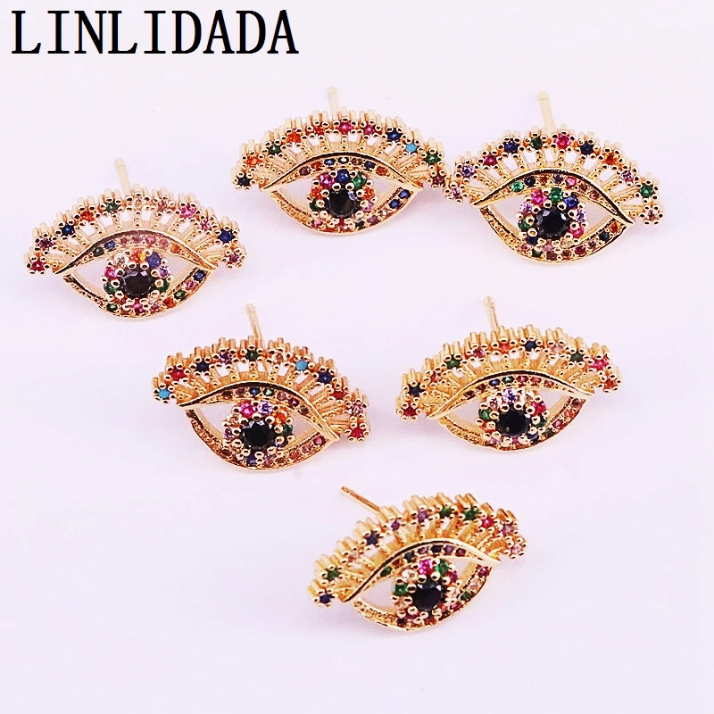 12 пар Позолоченные Красочные циркония CZ микро проложить глаза модные заклепки серьги